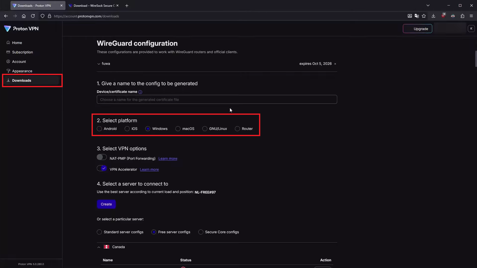 proton vpn dashboard