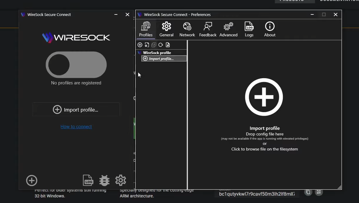wiresock import a profile